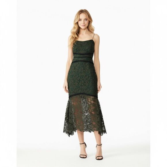 Stylestalker Green Ophelia Lace Midi Dress - Picture 1 of 8